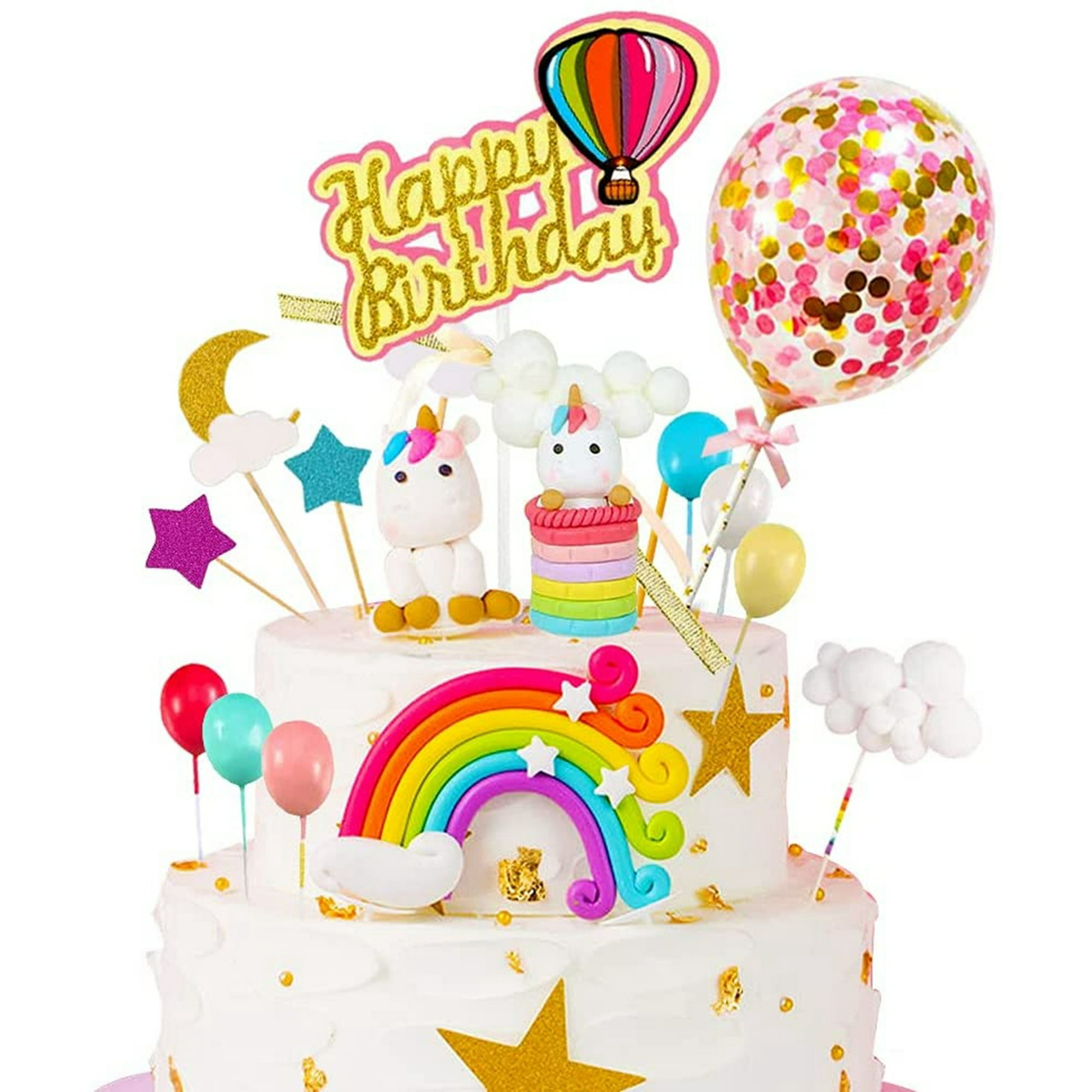 Unicorn Rainbow Cake Topper Birthday Wedding Cake Flags with Cloud ...