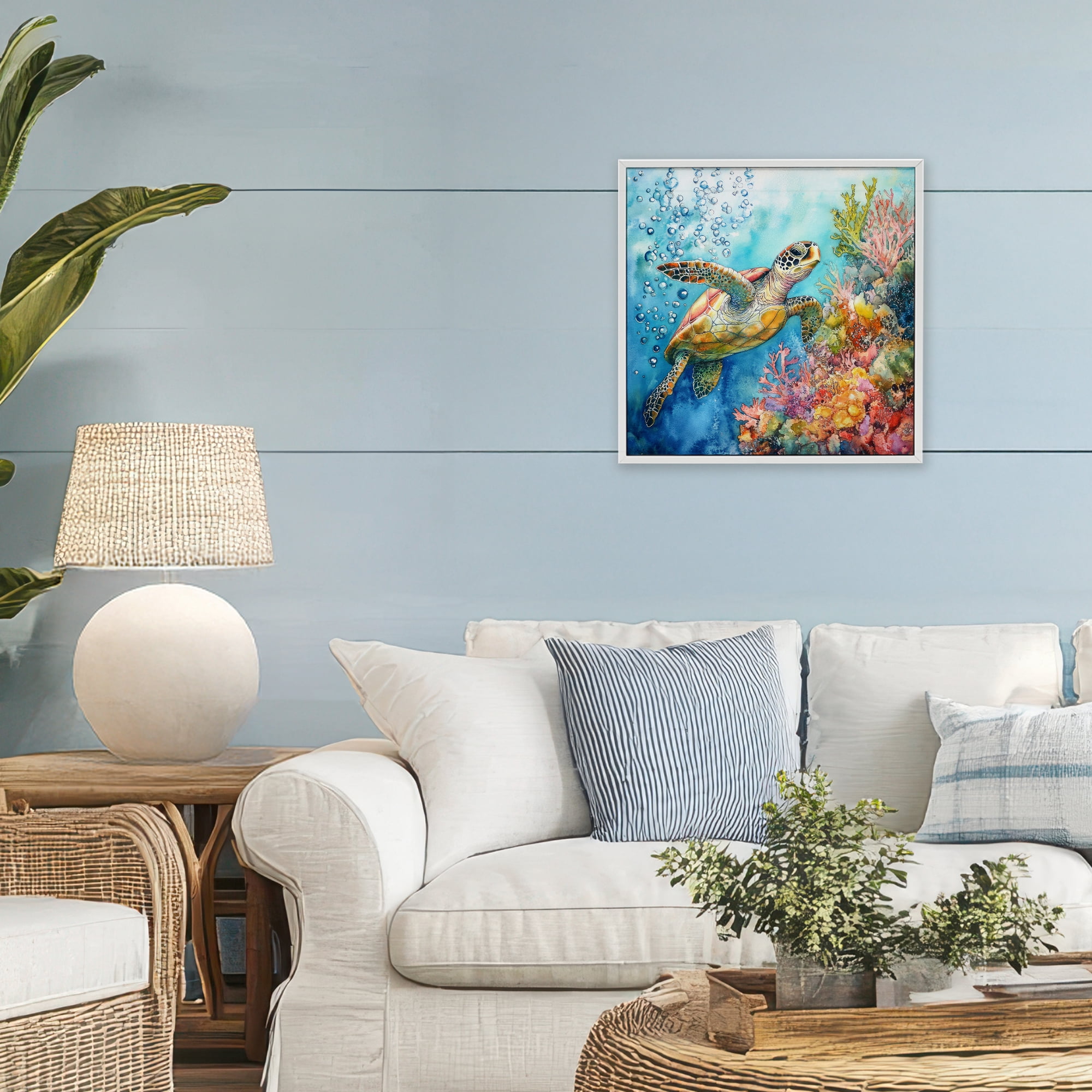 Stupell Industries Underwater Sea Turtle Bubbles White Framed Giclee Art, design by Tina LeCour