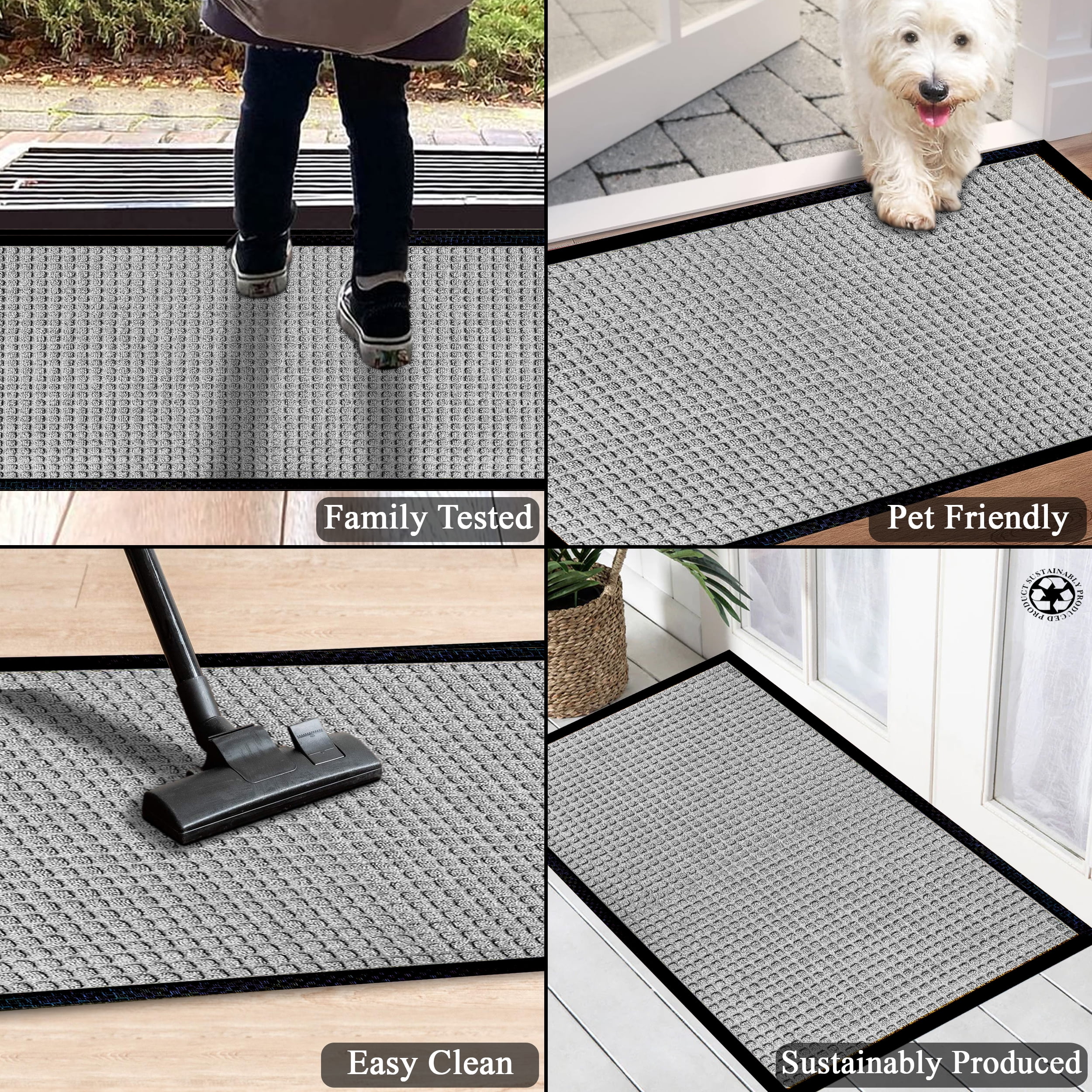 A1HC Indoor Outdoor Mat, Front and Back Entrance Welcome Mats, Front Door Patio Mats 36X60 Inches, Non-Slip Easy Clean Entrance Washable Large Size Doormats, Light Grey