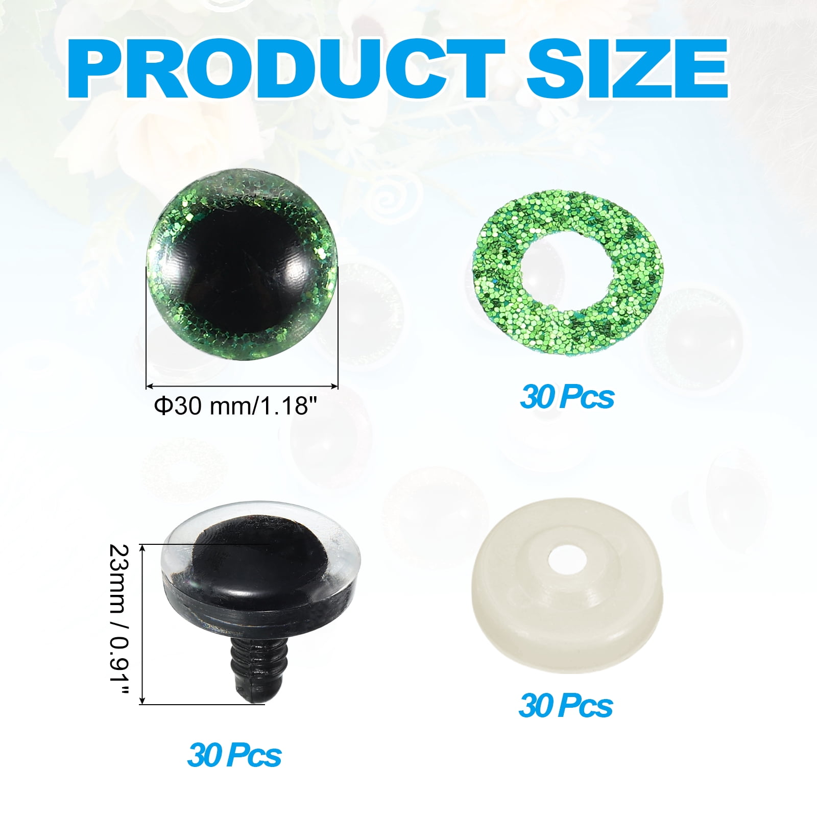 Uxcell 30mm Flash Safety Eyes, 30 Pcs Plastic Glitter Safety Eyes Realistic Colorful Crocheting Safety Eyes for Decor Crochet Accessories Dolls Craft, Green