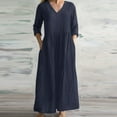thumbnail image 2 of Birdeem Fashion Womens Spring/Summer V-Neck 3/4 Sleeve Cotton Linen Dress, 2 of 9