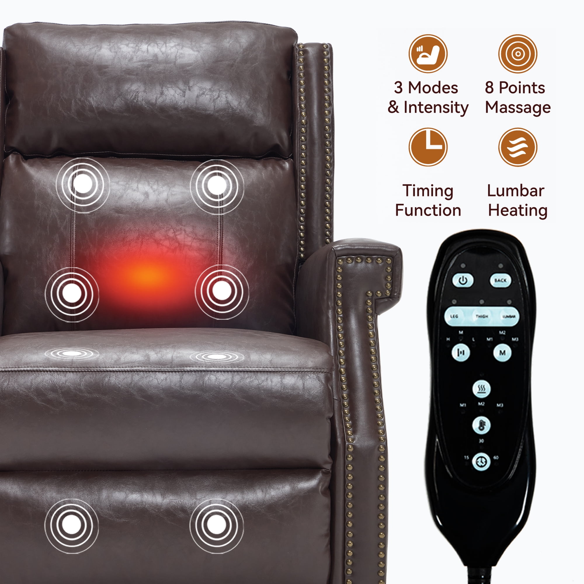Leumius Recliner Chair for Elderly with Heat and Massage,Heavy Duty Recliners with Side Pockets for Living Room,Antique Brown