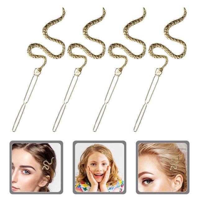 OUNONA 4Pcs Golden Snake Hair Clips Alloy S Shape Non Slip Hairpins Stylish Decorative Accessories