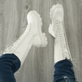 thumbnail image 2 of Gyexs Knee High Boots for Women Wide Calf Gothic Lace up Riding Boots Platform Heel Mid Calf Motorcycle Booties White & Size 7, 2 of 7