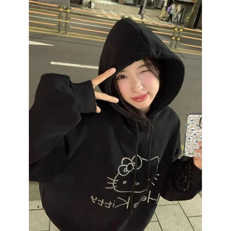 Girl with black hoodie sale