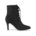thumbnail image 3 of BLISSFUL STEP Women's Ankle Boots Faux Suede Lace Up Pointed Toe Stiletto Heel Ankle Booties Black 6.5, 3 of 8