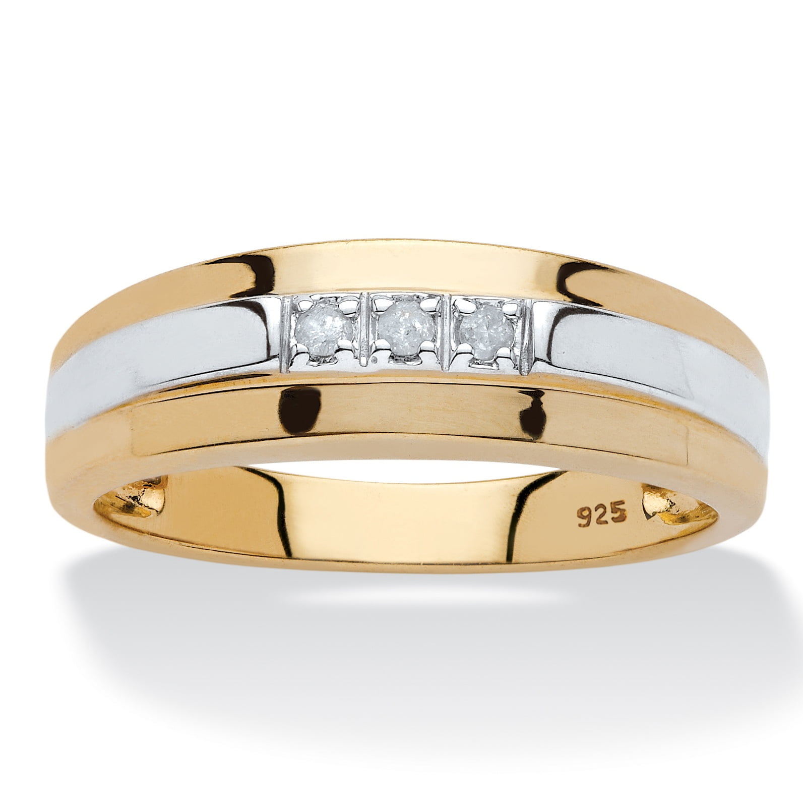 Jewels By Lux 925 925 Sterling Silver Yellow-tone Mens Cubic Zirconia CZ Cluster Hexagon Head Wedding Ring Band 11mm