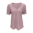 thumbnail image 7 of Mittory Eyelet Tops for Women Trendy Ruffle Trim Puff Short Sleeve Summer T Shirts V Neck Tunic Blouses, 7 of 7