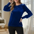 thumbnail image 2 of Diufon Velvet Tops for Women Dressy Casual Crewneck Long Sleeve Pullover Shirts Solid Color Velour Tunic Blouse, 2 of 8