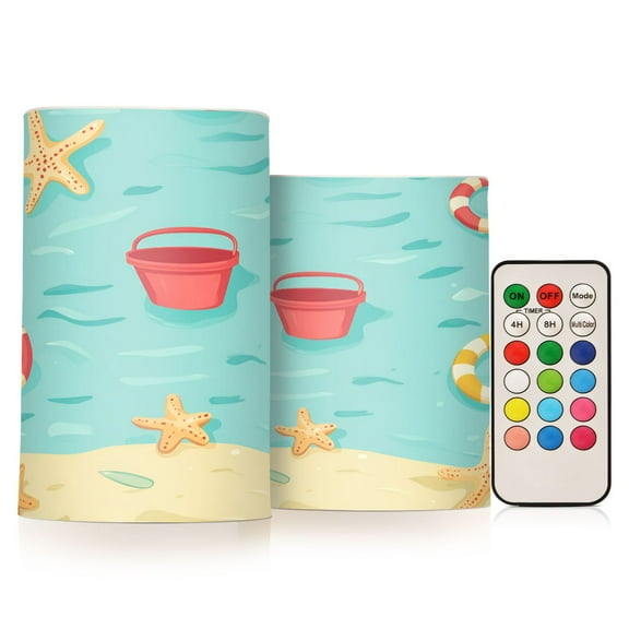 Yayeee Flameless Candles with Remote Flickering Battery Operated Multi Color Changing, Blue Beach Pattern