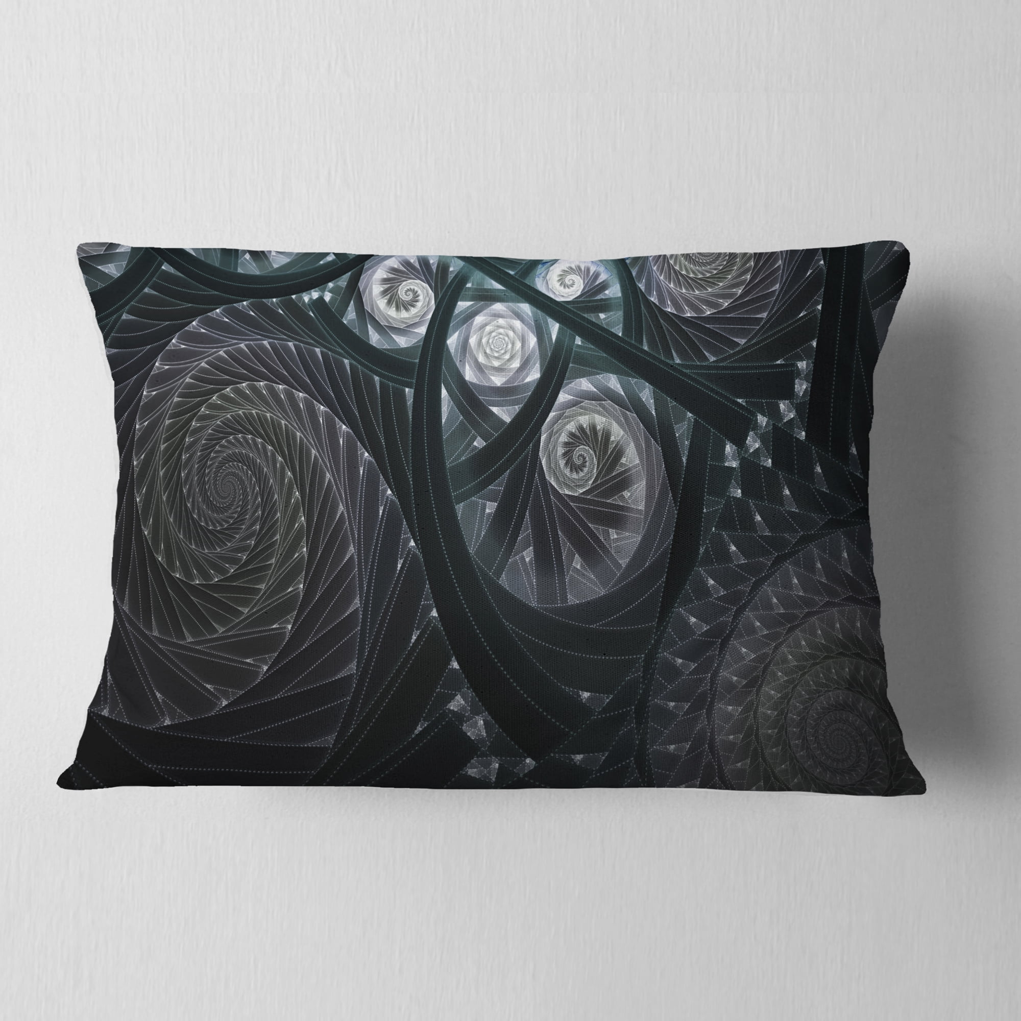 Designart Dark Spiral Fractal Flower Digital Art - Floral Throw Pillow - 12x20