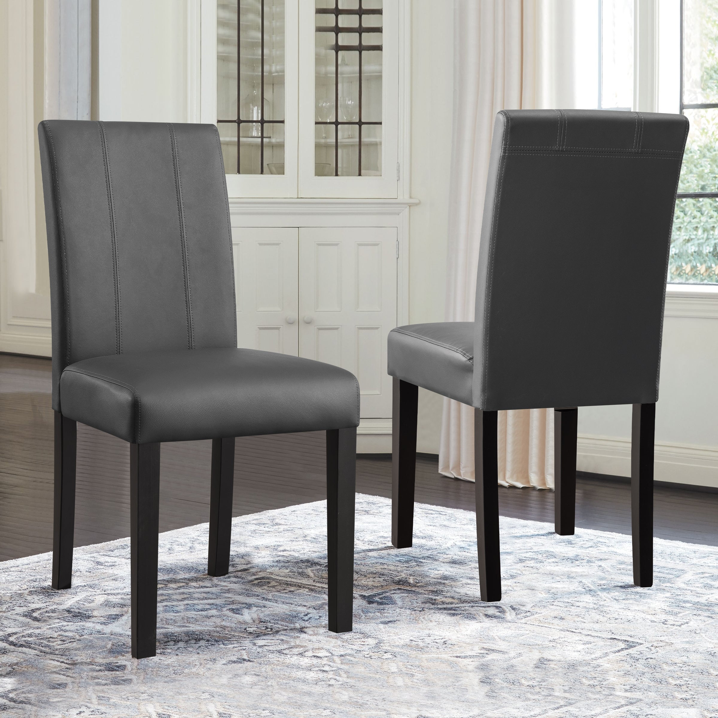 Subrtex Faux Leather Indoor Dining Chair Set of 2, Modern Mid-Century Chairs for Home, Gray