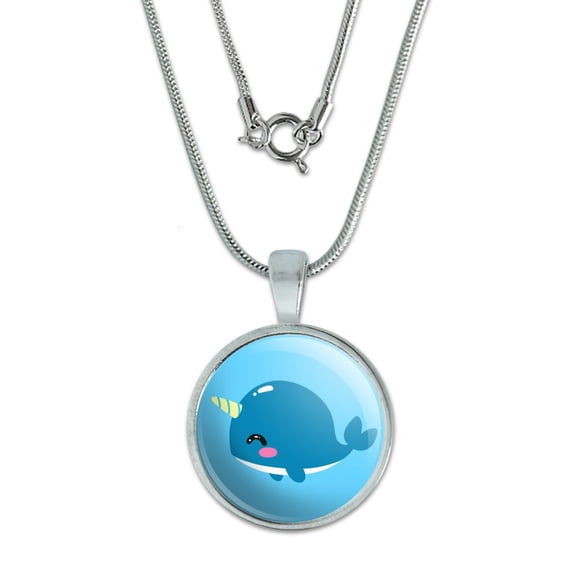 Cute Kawaii Baby Narwhal 0.75" Pendant with Sterling Silver Plated Chain