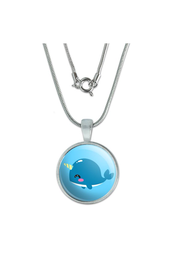 Cute Kawaii Baby Narwhal 0.75" Pendant with Sterling Silver Plated Chain