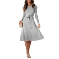 thumbnail image 1 of SAYOO Vestido Midi de Punto para Mujer, Sexy Manga Larga Puff Cuello Redondo Color Sólido Vestido con Lazo en la Espalda SAYOO  Moda, 1 of 9