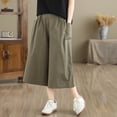 thumbnail image 6 of yeiolnoer Culottes for Women Casual High Waisted Capri Pants with Pockets Flowy Wide Leg Pant Fashion Clothing, 6 of 7