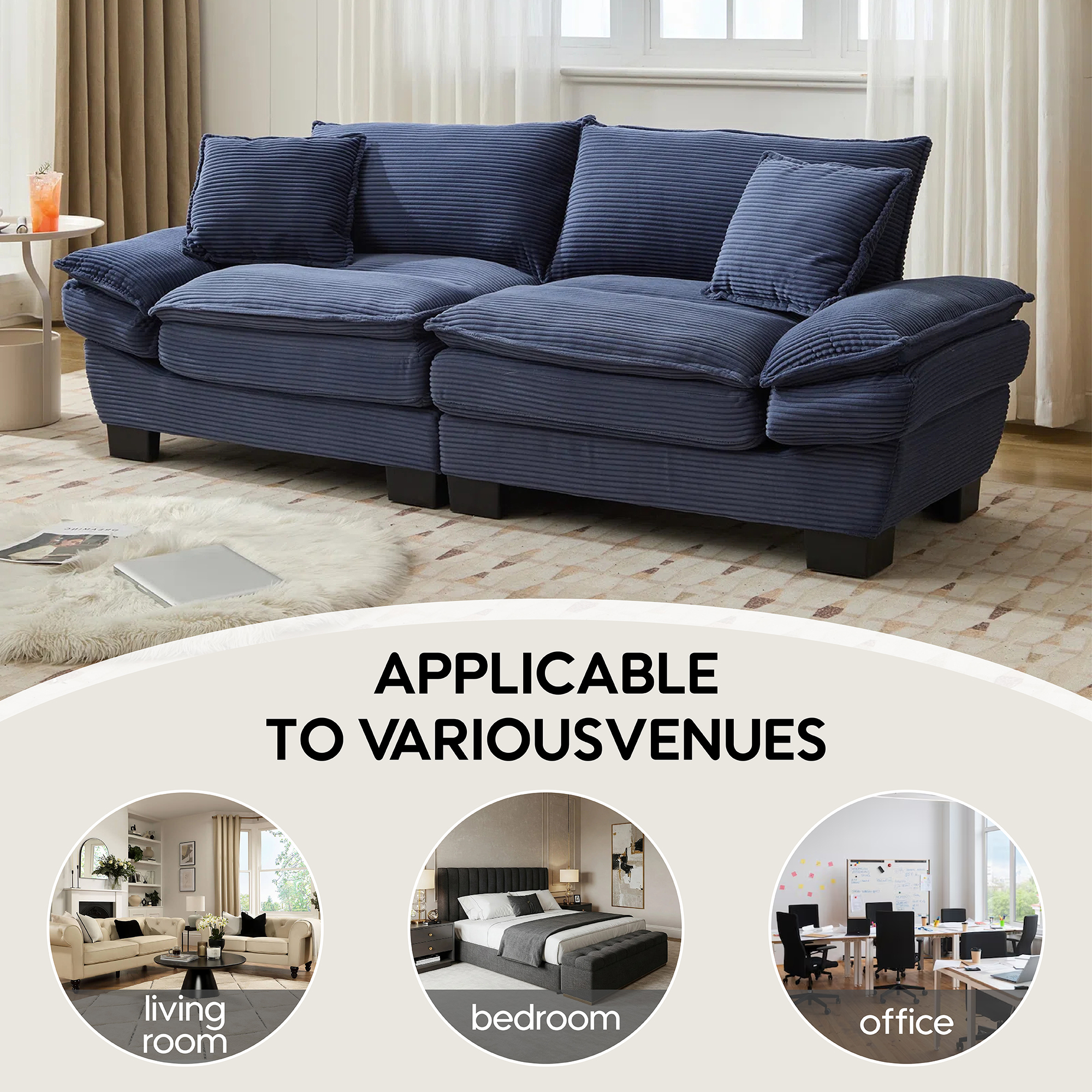 84" Comfy Corduroy Sofa 2-Seater Deep Seating Loveseat with Pillows for Small Spaces