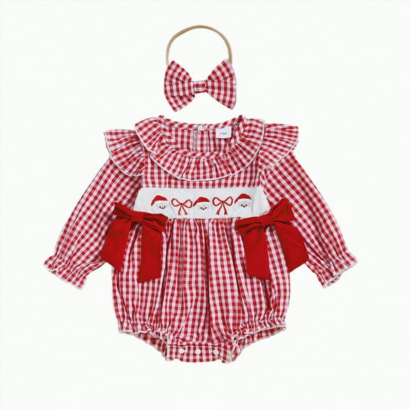 mgoYE Baby Girl Halloween Outfit 6 Months Long Sleeve Bubble Romper Fall Winter Pumpkin Print Smocked Bodysuit|Red 6-12 Months