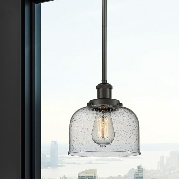 916-1S-OB-G74-Innovations Lighting-Large Bell - 1 Light Pendant Oil Rubbed Bronze Finish with Seedy