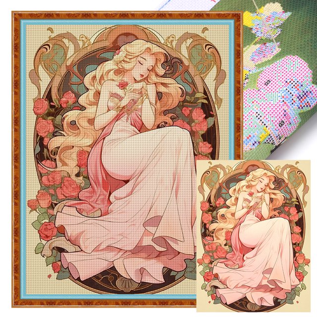 Kit Punto Cruz Princesa Impreso Hilo Algodón Ecológico Bordado 11CT 50x65cm