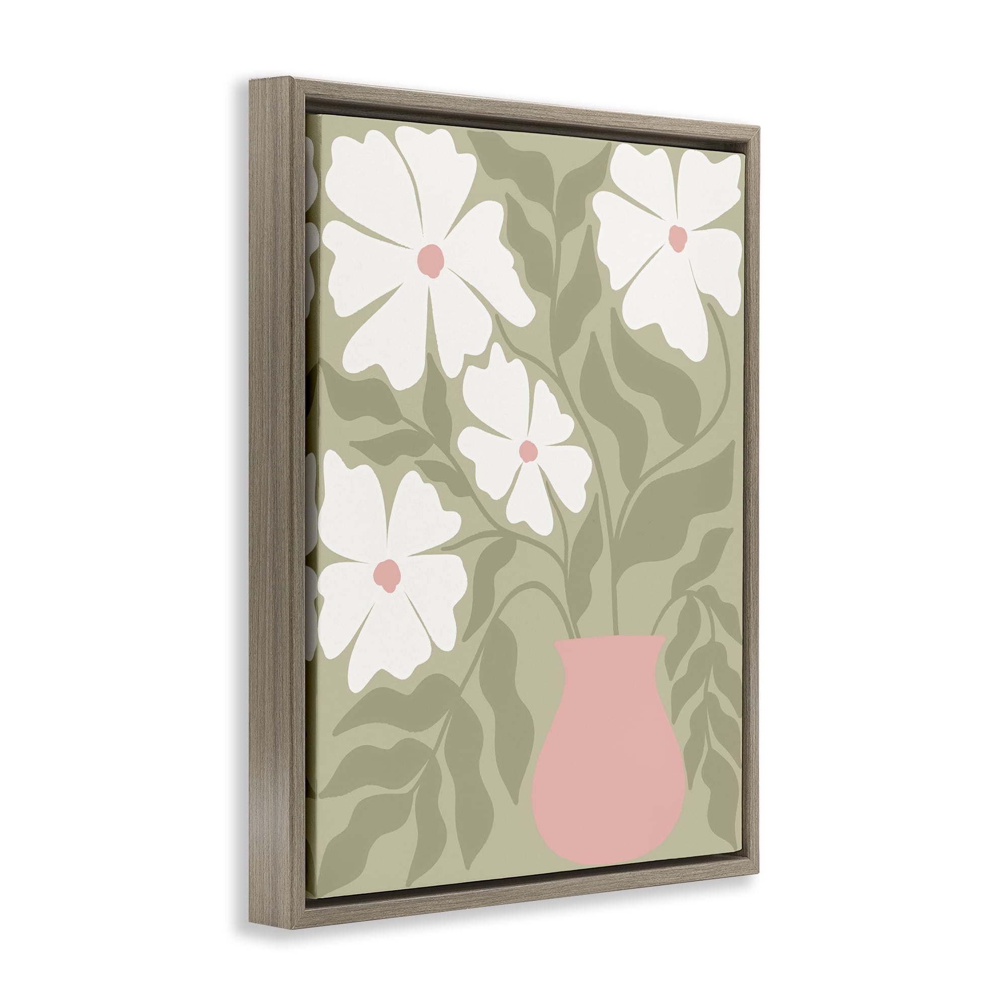 Stupell Industries Funky Pastel Florals Plants & Flowers Painting Brown Floater Framed Canvas Art Print Wall Art, 25 x 31