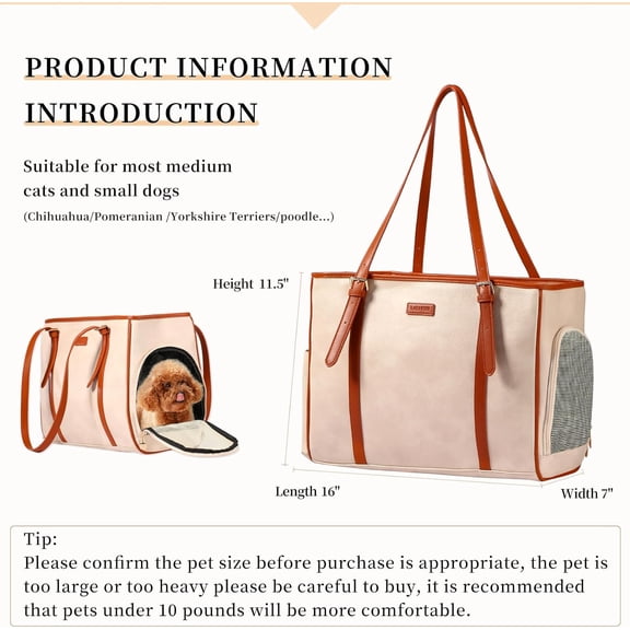 Fashion Dog Purse Pet Carrier Leather Bag for Small Dogs Cats Puppy, Portable Tote Bag Airline Approved Soft-Sided Carriers (Beige)