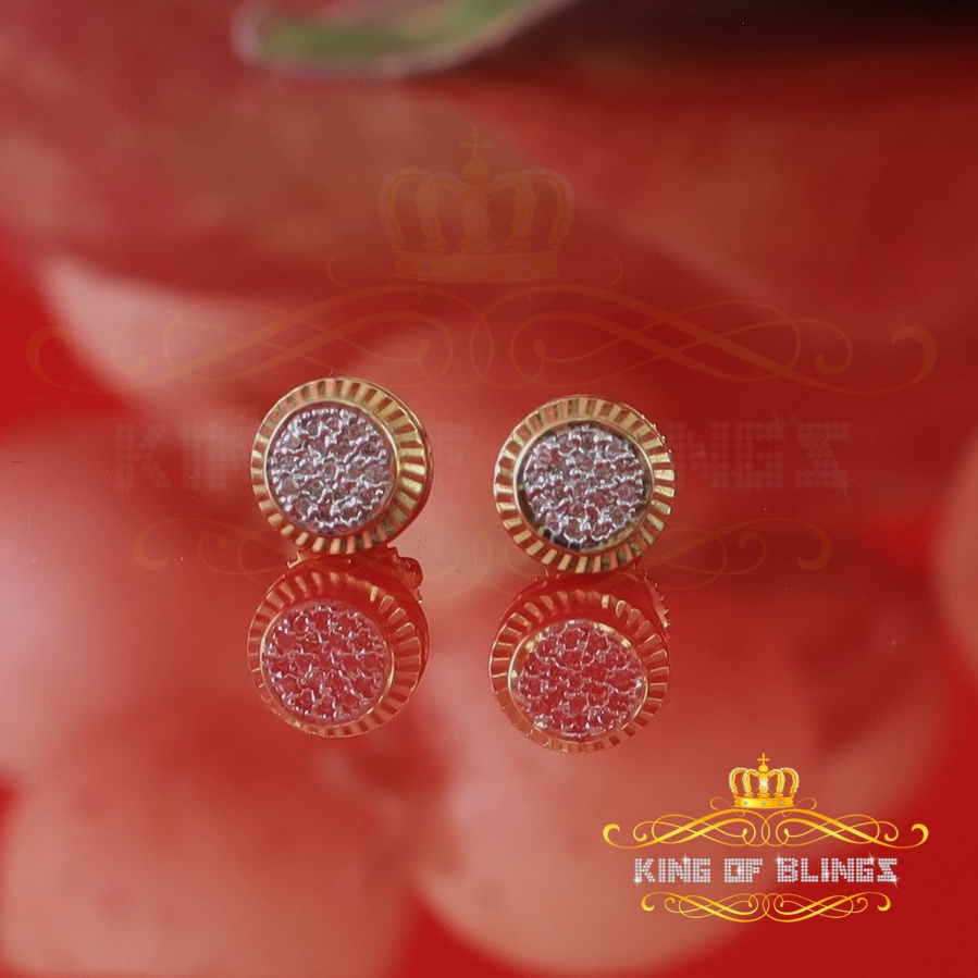 King of Bling's Real 10k Yellow Gold with Real 0.12CT Diamonds Stud Earrings For Women And Men