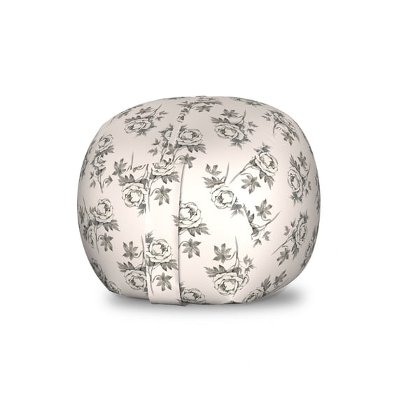 Vintage Storage Toy Bag Chair, Nostalgic Style Romantic and Monochrome Pattern of Flowers Drawn by Hand, Stuffed Animal Organizer Washable Bag, Small Size, Champagne Grey, by Ambesonne