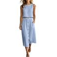 thumbnail image 2 of Karymi Two Piece Sets for Women 2 Piece Outfit, Crew Neck Sleeveless Crop Tank Top & High Waist Button Front Midi Skirt with Pockets, Solid Summer Set Women's Clothing, 2 of 8