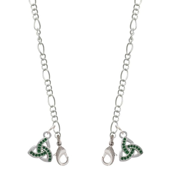 Silvertone Small 2-D Green Trinity Knot Silvertone Face Mask Necklace