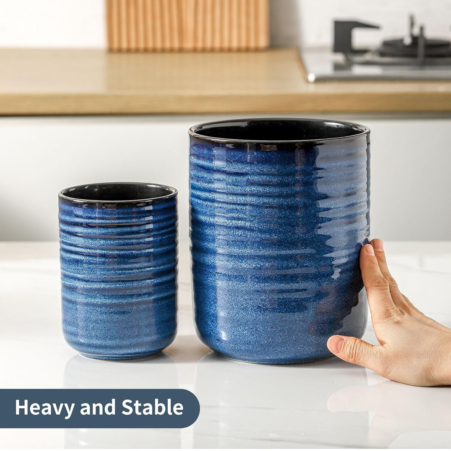 Hasense Ceramic Utensil Holder Blue Set of 2