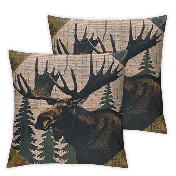 Cabin Decor Animal Moose Pillow Cover Inches Forest Trees Decorative Cushion Case Home Living Room Bed Sofa Car Square CC