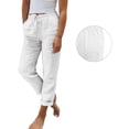 thumbnail image 6 of SAHFX Cropped Linen Pants for Women Tapered Pants High Waisted Drawstring Pant Split Hem Pants Elastic Waist Trousers with Pockets Lounge Pants Boho Travel Pant Office Dress Work Slacks Palazzo Pants, 6 of 6