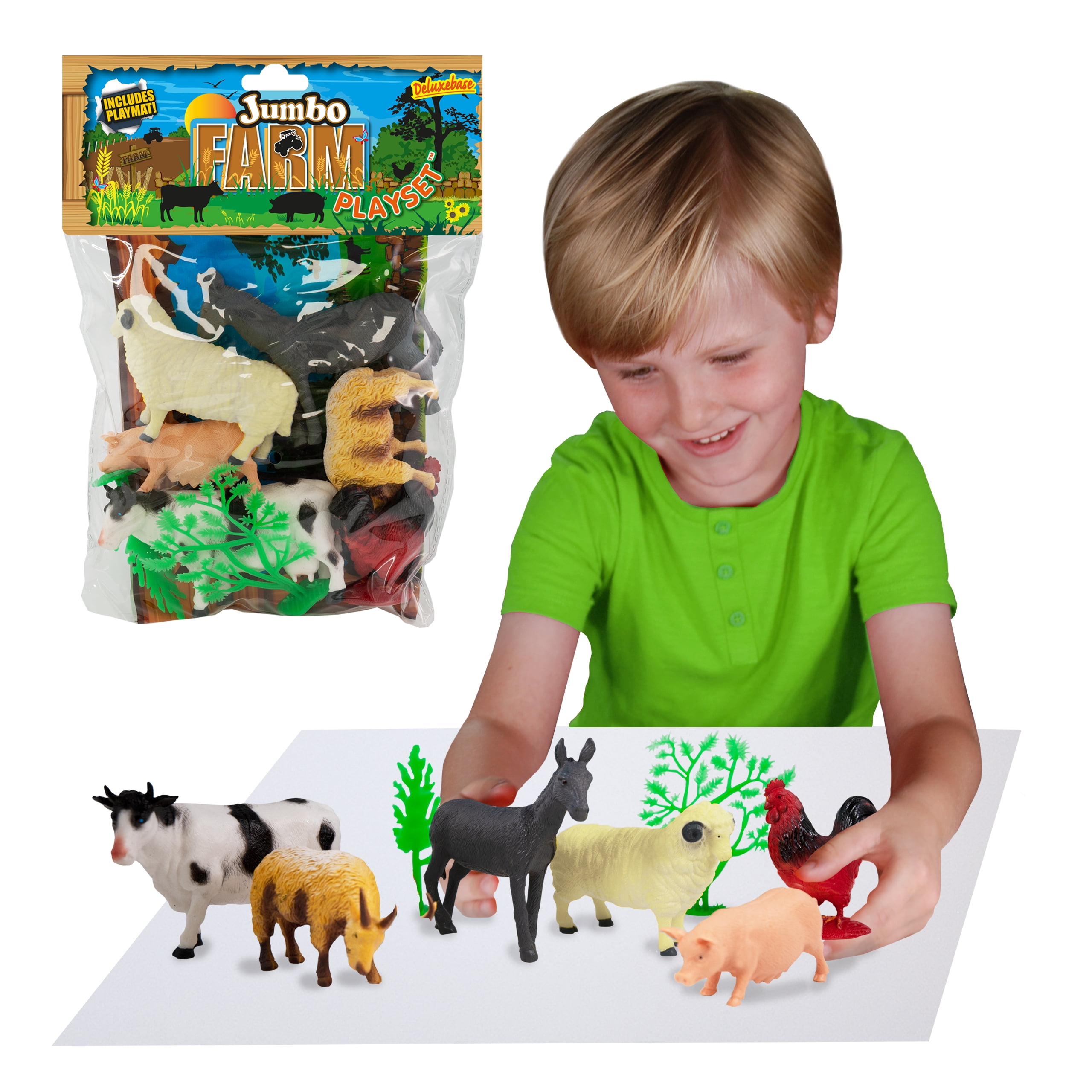Jumbo Playset - Farm Animals from Deluxebase. Large Animal Figures Toy Set. Bag of large farm toys including a Cow, Pig, Sheep, Donkey, Goat and Chicken. Perfect farm set for kids - Jumbo Playset - Farm Animals from Deluxebase. Large Animal Figures Toy Set. Bag of large farm toys including a Cow, Pig, Sheep, Donkey, Goat and Chicken. Perfect farm set for kids -
