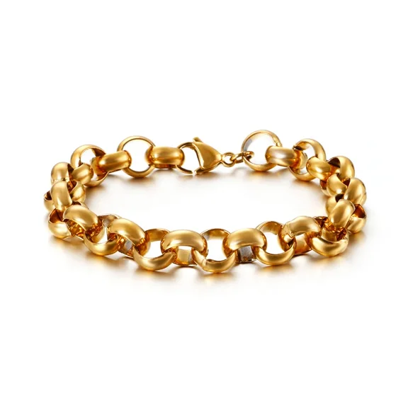 10MM "O" Chain Luxury 14K Yellow Gold Bracelet Men's High Quality Simple Chunky Link   Gift