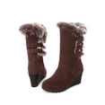 thumbnail image 4 of Zapatos de mujer Invierno Cálido Moda informal Color sólido Punta redonda Media pantorrilla Cinturón de felpa Hebilla Botas de tacón de cuña Wmkox8yii sa2967, 4 of 5