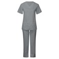 thumbnail image 2 of BiZtdJrK Scrub 2 Piece Outfits for Women Short Sleeve V Neck Scrubs Tops and Pants Sets Stretch Nursing Uniform with Pockets Birthday Gift Gray L, 2 of 8