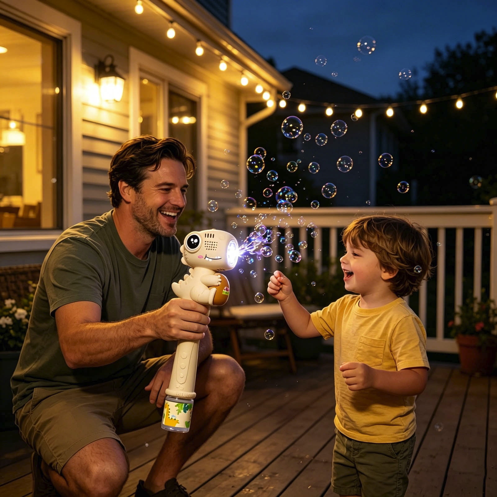 Gytml Dinosaur Bubble Wand Rechargeable Automatic Bubble Blower For Outdoor Parties & Summer Fun(Khaki-3.35X11.61 Inch)