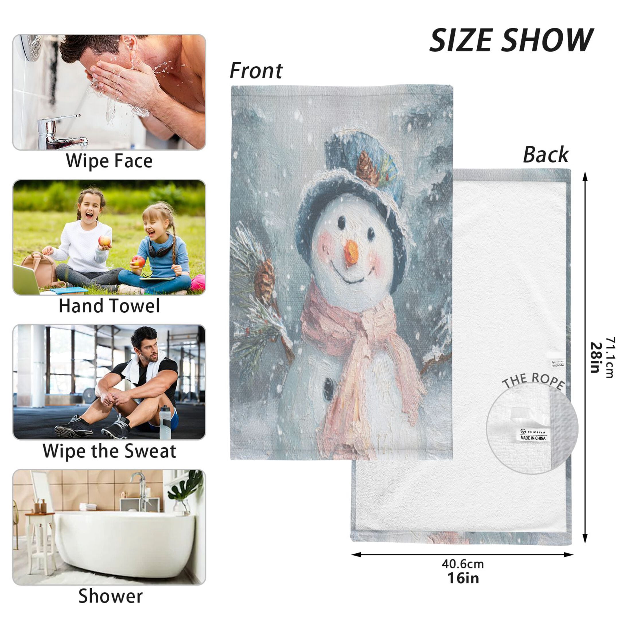 2 Pieces of Cotton Towel Face Towel Set Hand Towel Bath Towel Cotton Bath Towel Sets Cartoon Beautiful Christmas Snowman