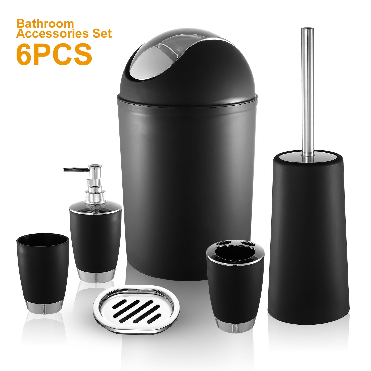 Professional 6pc Bathroom Accessories Set Bin Soap Dispenser Toothbrush Tumbler 