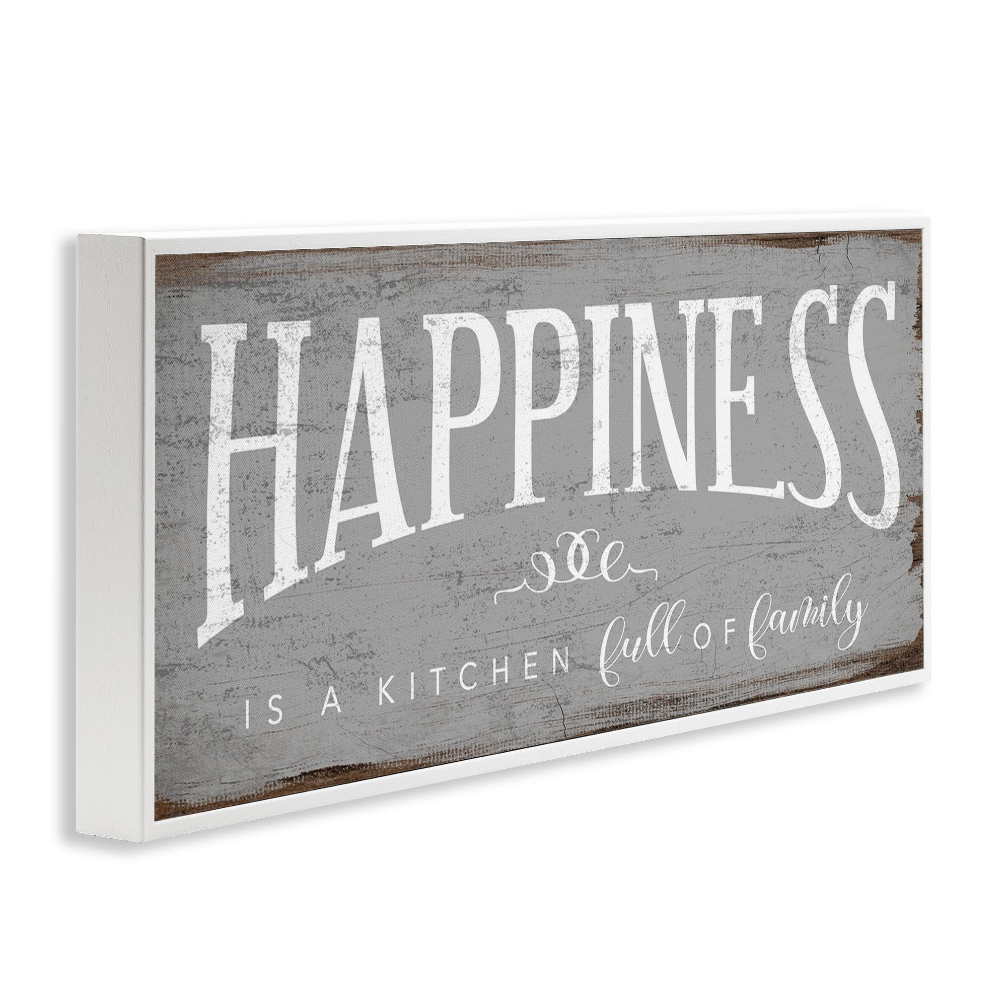 Stupell Industries Happiness is A Full Kitchen Phrase Distressed Paint Graphic Art White Framed Art Print Wall Art, 13x30, by Daphne Polselli