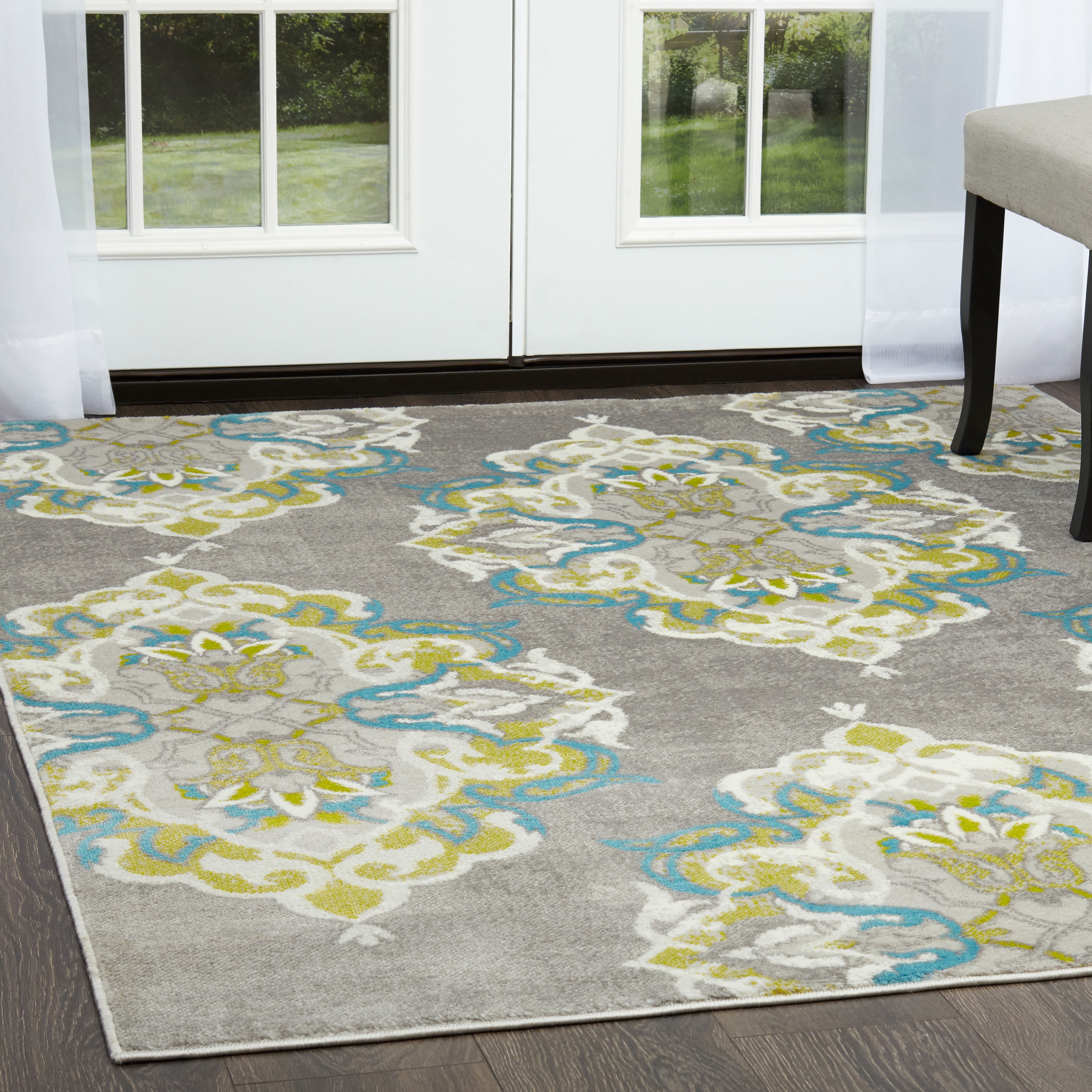 Home Dynamix Boho GrayBlue Damask Area Rug