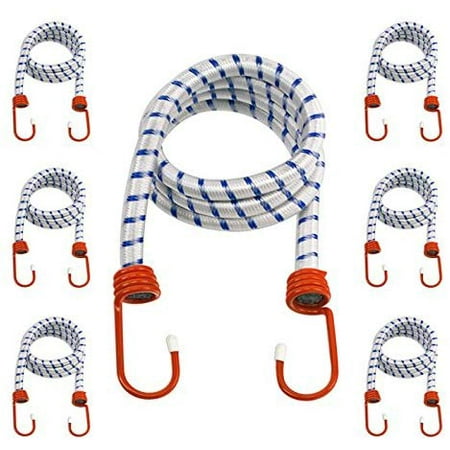 

6-Pack Heavy Duty 48 Bungee Cords - 1/2-Inch Diameter Cord - Coated Steel Hooks