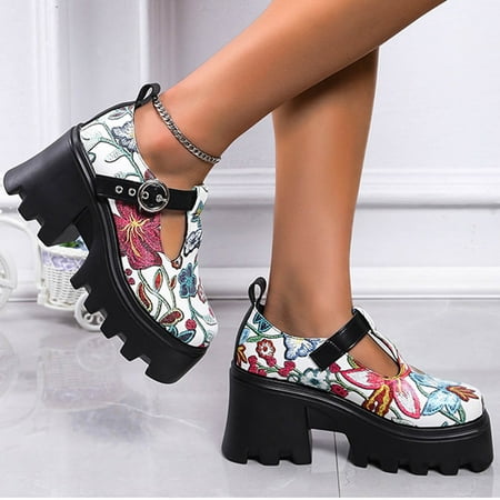 

Clearance Sales Bescita Womens Sandals 2022 New High-heeled Round-toe Women s Shoes Printing Large Size Buckle Women s Single Shoes