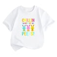 thumbnail image 2 of Toddler Girls Tops & T-Shirts Summer Children Short Sleeve Easter Bunny Letter Printing Round Neck Children Pullover Tshirts Holiday Wear,White,4-5 Years, 2 of 8