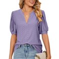 thumbnail image 1 of Blusa hueca plisada con cuello en V Manga abombada Blusa plisada elegante ahuecada para mujer Lady Girl Púrpura S, 1 of 2