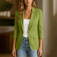 thumbnail image 5 of Womens Blazer 3/4 Sleeve Business Casual Work Suit Jacket Lightweight Office Wear with Button Green L, 5 of 7