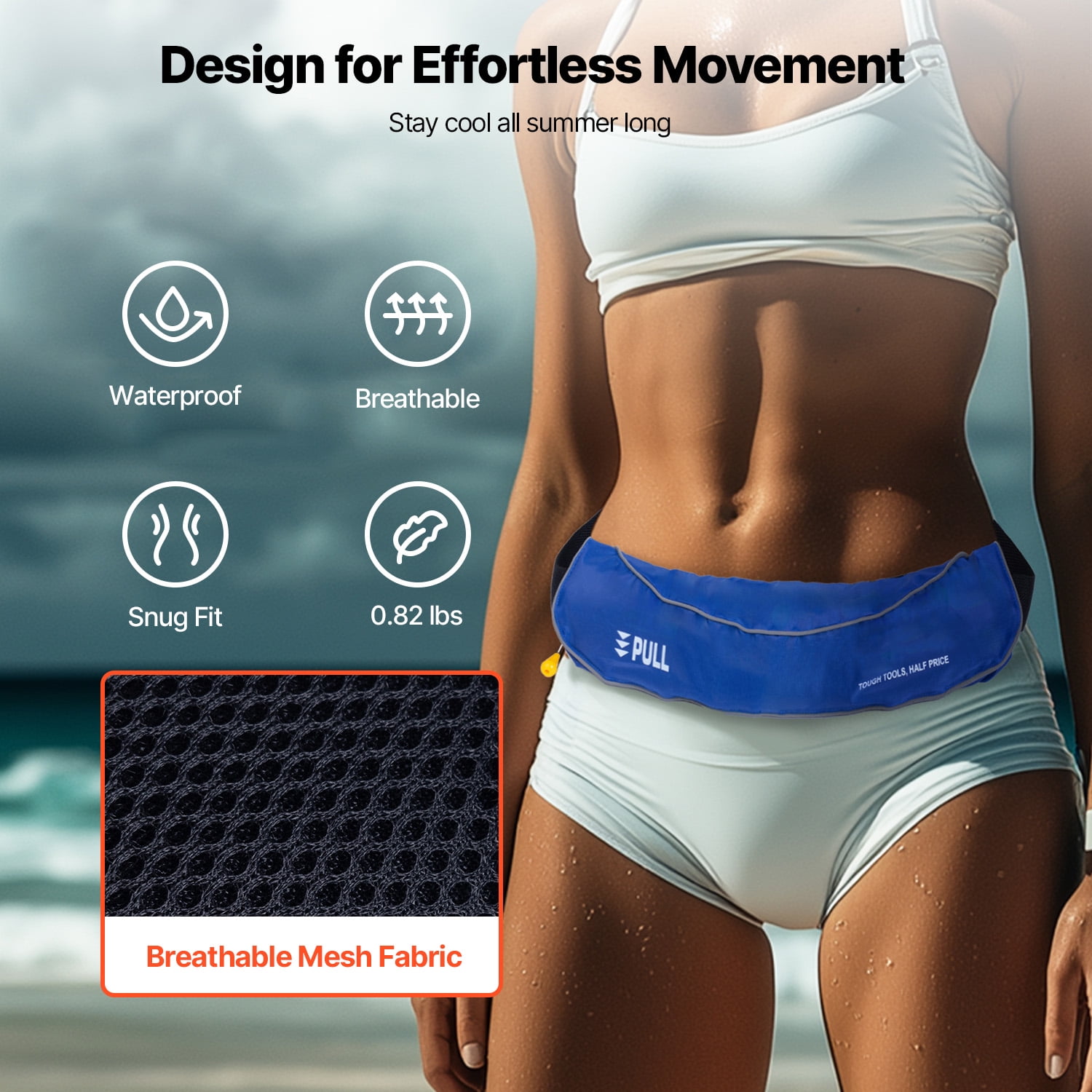 KFFKFF Adult's Manual Inflation Belt Pack, 105N Buoyancy,Suitable for Over 80 Pounds and Waist Up to 59 in Adjustable, Inflatable PFD Belt for SUP Paddleboarding,Kayaking,Blue (CO2 Cylinder Excluded)