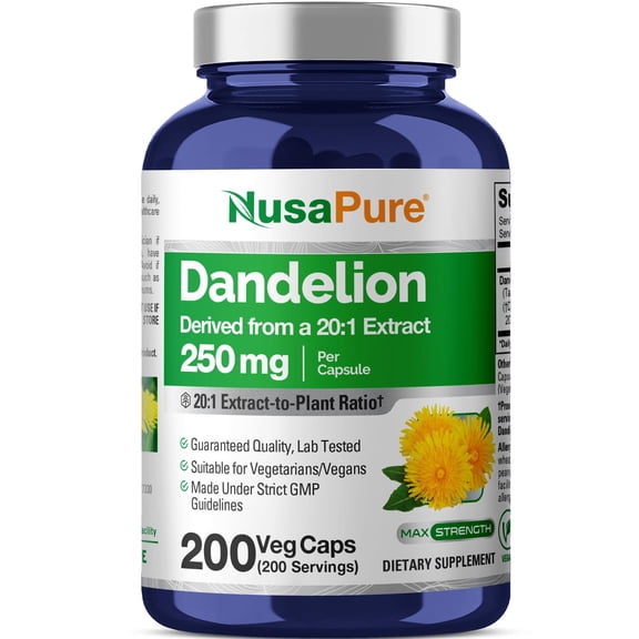 NusaPure Dandelion Root, 250 mg, 200 Veg Capsules (Non-GMO, Vegan)