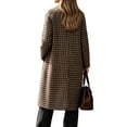 thumbnail image 5 of Hzzrkos Women's Plaid Long Trench Coat, Lapel Collar Button Front Long Sleeve Lightweight Casual Overcoat, Classic Check Pattern Outerwear for Fall and Winter, 5 of 6